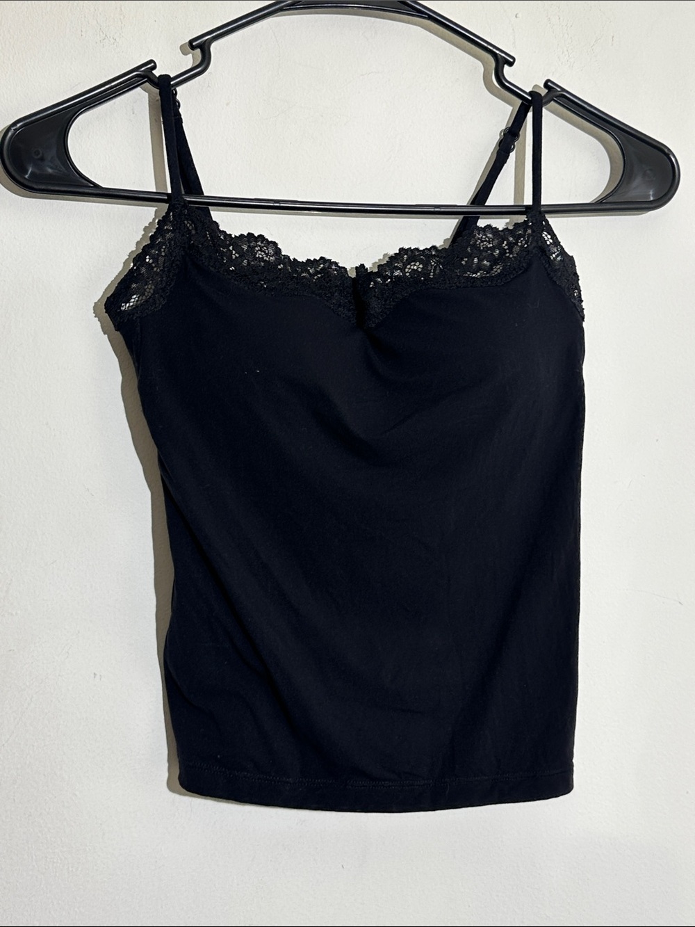 Black Lace-Trim Camisole with Adjustable Spaghetti Straps